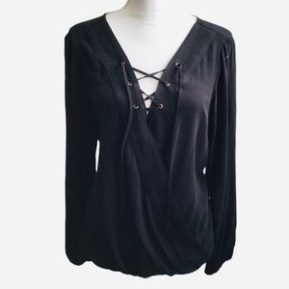 Mossimo Lace Up Wrap Front Long Sleeve Top - Picture 4 of 5